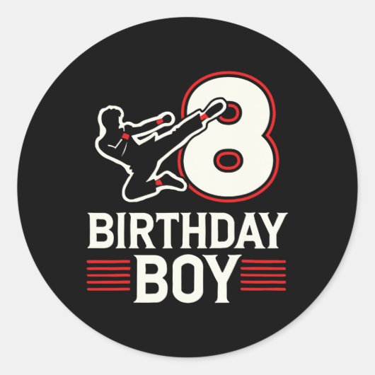 空手8歳の誕生日おめでとう男の子 ラウンドシール (正面)