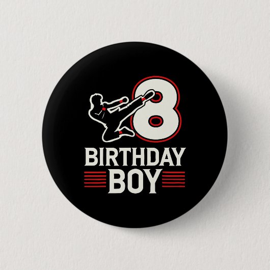 空手8歳の誕生日おめでとう男の子 缶バッジ (正面)