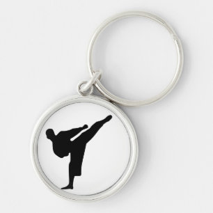 空手/テコンドーの蹴りのシルエット円形のKeychain キーホルダー