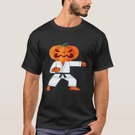 空手 – ハロウィーン空手ファイターパンプキンヘッドスカ Tシャツ (正面)