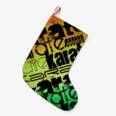 空手、鮮やか緑、オレンジ、黄 スモールクリスマスストッキング (正面 (吊り時))