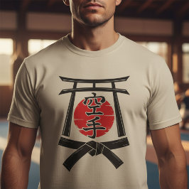 空手 - 鳥居と太陽、そして漢字 Tシャツ