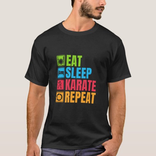 空手 – Sleep Karate食べ Repeat Tシャツ (正面)