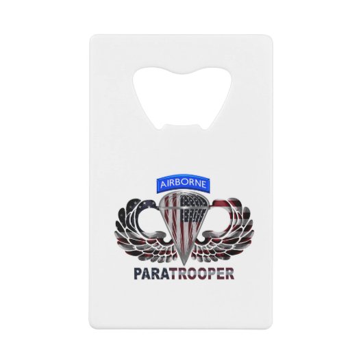 空挺翼とパラトロオペルを持つ米国国旗 クレジットカード栓抜き (正面)