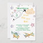 空来機飛行機で飛ぶ男の子バースデーパーティーAnn 案内状 (正面)