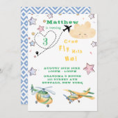 空来機飛行機で飛ぶ男の子バースデーパーティーAnn 案内状 (正面/裏面)