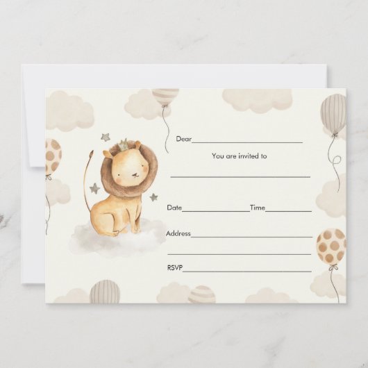 空欄にライオンbirtdhay少年を記入 招待状 (正面)