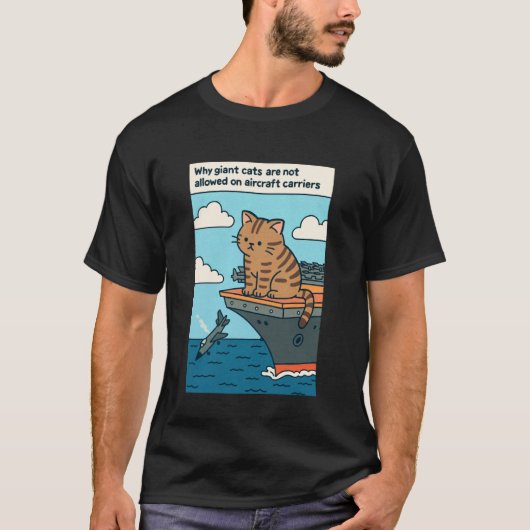 空母に乗った面白い猫 Tシャツ (正面)