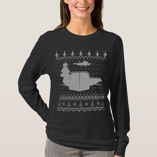 空母 クリスマス ださいセーター デザイン Tシャツ (正面)
