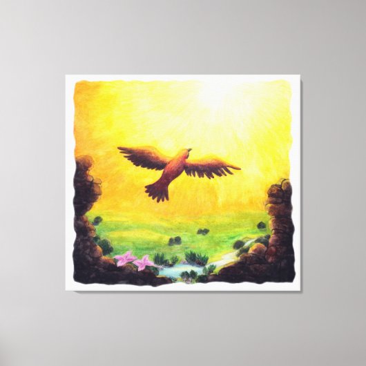 空気に絵画浮かぶ水色のヴィンテージ キャンバスプリント (正面)