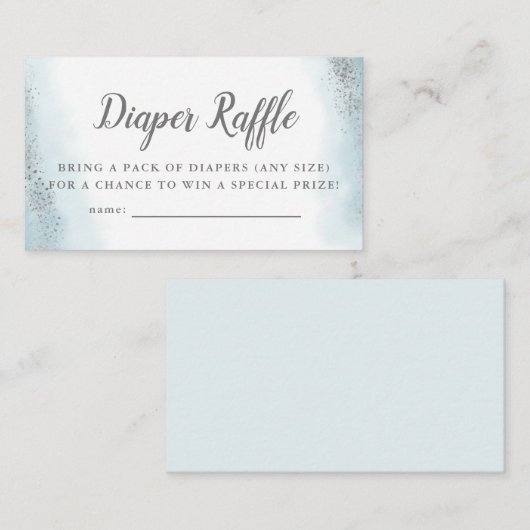 空気のようで青く、銀製のベビーシャワーのおむつのラッフル エンクロージャーカード (正面/裏面)
