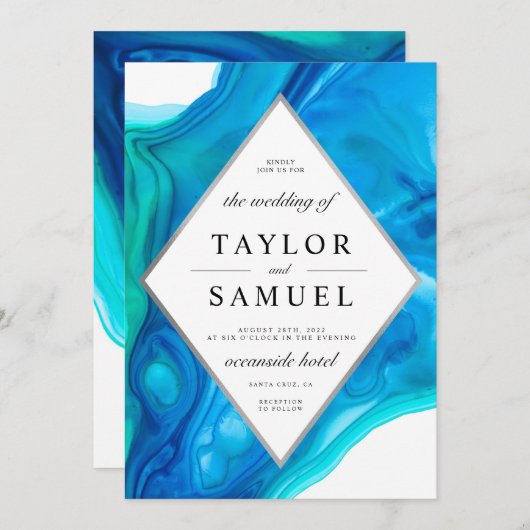 空気のような波のビーチの島の結婚式招待状 招待状 (正面/裏面)