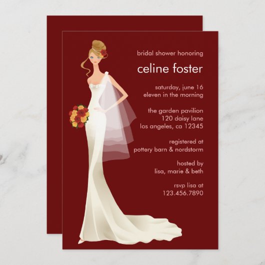 空気のような花嫁のウェディングシャワーカード 招待状 (正面/裏面)