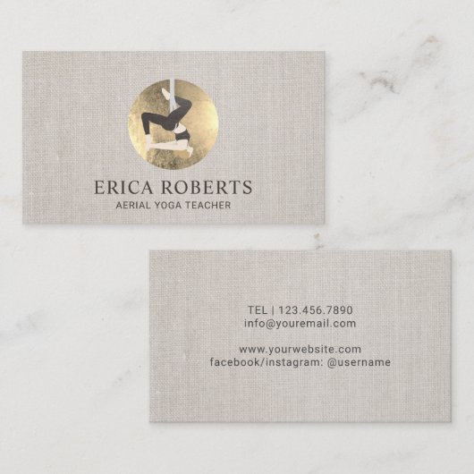 空気のヨガのインストラクターの金ゴールドの円のエレガントな麻布 名刺 (正面/裏面)