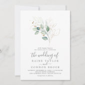 空気の多い緑と金ゴールドの葉結婚を持つ 招待状 (正面)