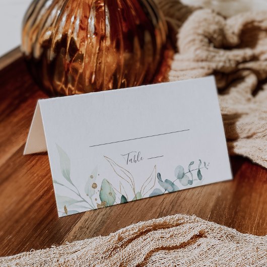 空気の良い緑と金ゴールド結婚折り畳みの座席表 プレイスカード