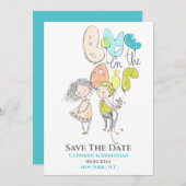 空気アクアオレンジでイラストレーションを愛するカワイトカップル セーブザデート (正面/裏面)