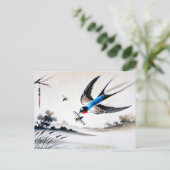 . .空気中で昆虫を捕まえるツバメ中国の ポストカード (スタンド正面)