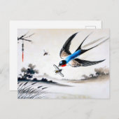 . .空気中で昆虫を捕まえるツバメ中国の ポストカード (正面/裏面)