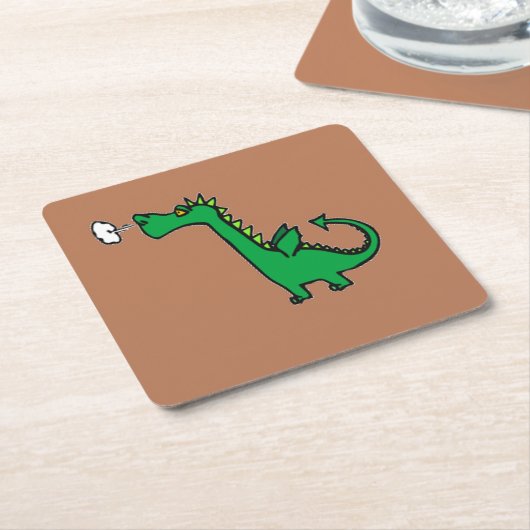 空気呼吸緑の竜 スクエアペーパーコースター (アングル)