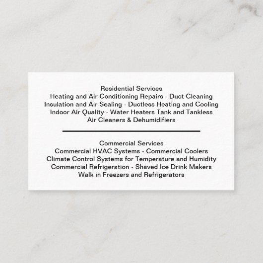 空気最高の整及び暖房 名刺 (裏面)