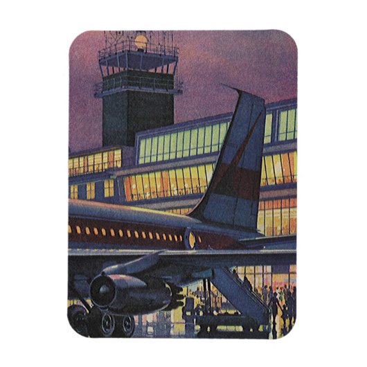 空港で飛行機に乗るビジネスマンと乗客たち マグネット (縦)