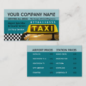 空港と駅の価格表を持つタクシーのタクシーのサイン 名刺 (正面/裏面)