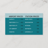 空港と駅の価格表を持つタクシーのタクシーのサイン 名刺 (裏面)