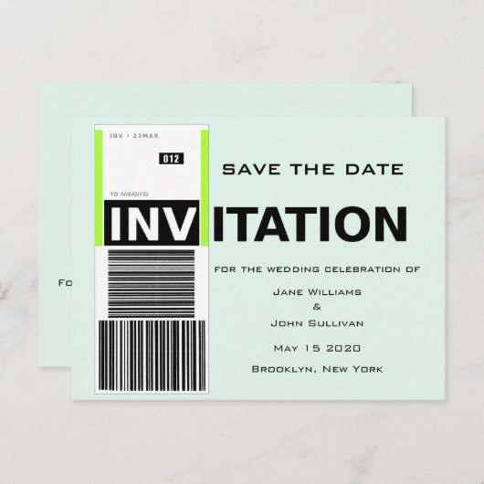 空港手荷物要求テーマウェディング日付を保存 案内ポストカード (正面/裏面)