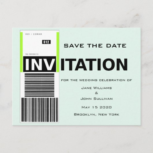 空港手荷物要求テーマウェディング日付を保存 案内ポストカード (正面)