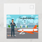 空港背景の操縦士おめでとう ポストカード (正面/裏面)