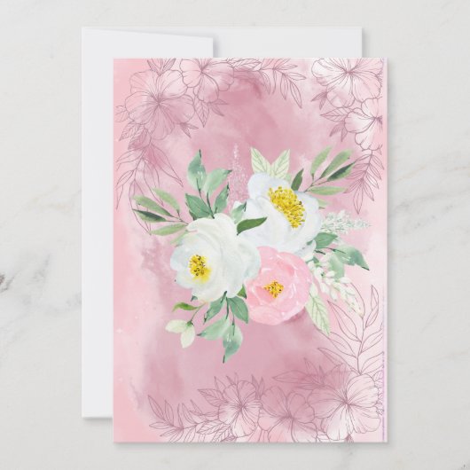 空白のかわいらしピンクと白の水色の花 案内状 (正面)