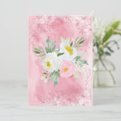 空白のかわいらしピンクと白の水色の花 案内状 (スタンド正面)