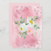 空白のかわいらしピンクと白の水色の花 案内状 (正面/裏面)