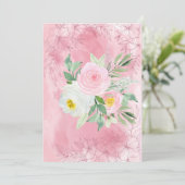 空白のかわいらしピンクと白の水色の花 案内状 (スタンド正面)