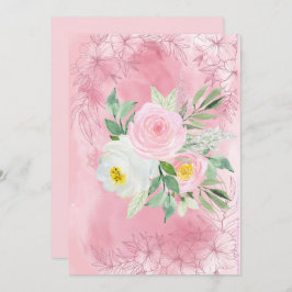 空白のかわいらしピンクと白の水色の花 案内状