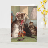 空白のなカード-いけない猫シリーズ-編み物猫 カード (黄色い花)