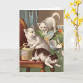 空白のなカード-いけない猫シリーズ-込み合いの猫 カード (黄色い花)