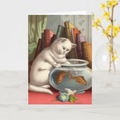 空白のなカード-いけない猫シリーズ-魚釣り猫 カード (黄色い花)