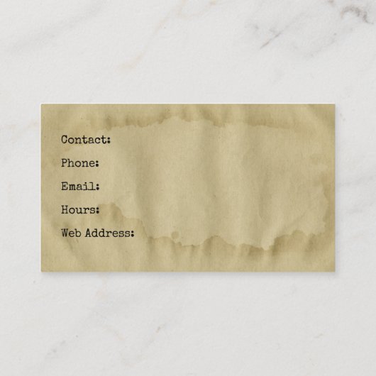 空白のなヴィンテージの水によって汚される古いペーパー洪水の水 名刺 (裏面)