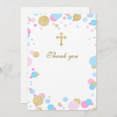 空白のな洗礼の聖餐のサンキューカードのピンクの青 サンキューカード (正面/裏面)