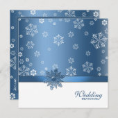 (空白のな)冬の青及び白い雪片の招待 招待状 (正面/裏面)