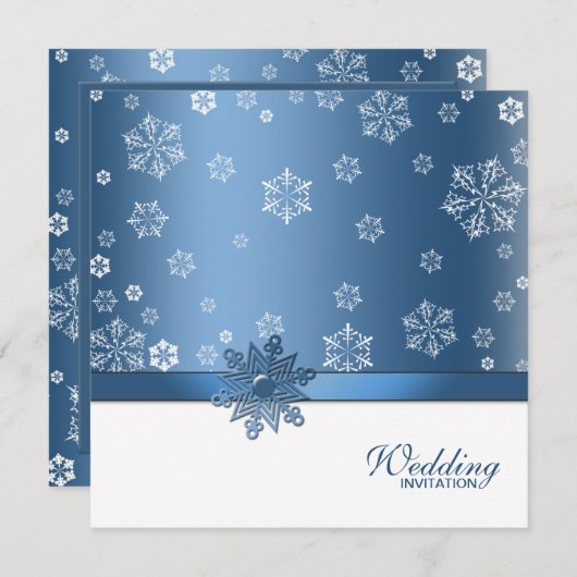 (空白のな)冬の青及び白い雪片の招待 招待状 (正面/裏面)