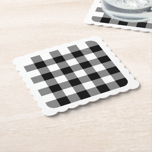 空白のエッジ白と黒バッファローのプレイド ペーパーコースター (アングル)