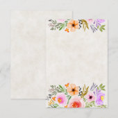 空白のオレンジと紫の水彩花のウェディングデザイン 招待状 (正面/裏面)