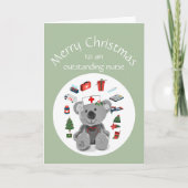 空白のクリスマスおやすみナースかわいいテディベア カード (正面)