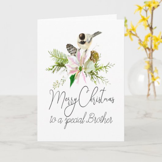 空白のクリスマス《鳥》アメリカゴガラバードポイントセッティアブラザー カード (黄色い花)