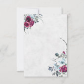 空白のバーガンディーと青の水彩花の結婚式 招待状 (正面)