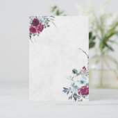 空白のバーガンディーと青の水彩花の結婚式 招待状 (スタンド正面)