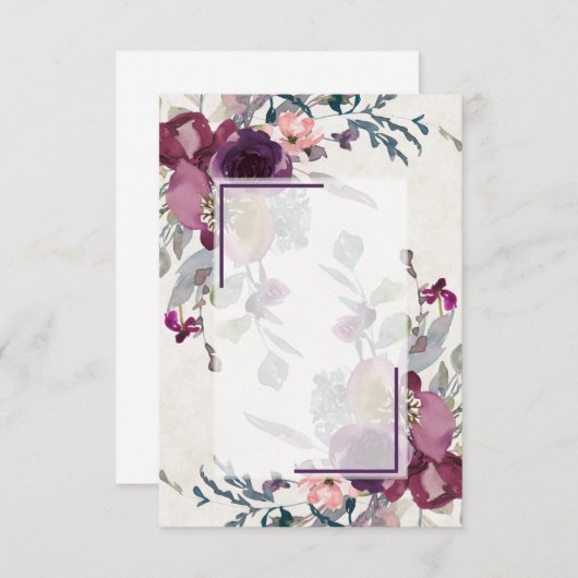 空白のピンクとバーガンディの花の予算ウェディング 招待状 (正面/裏面)